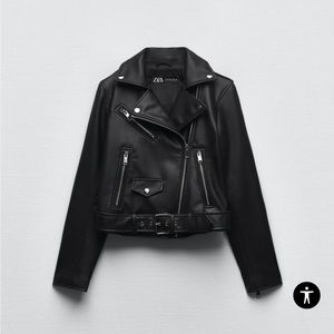 ZARA - FAUX LEATHER BIKER JACKET - Size XS